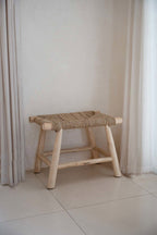 Kruk teakhout en zeegras naturel Porto, boho bijzetkruk 60 x 40 x 45 cm