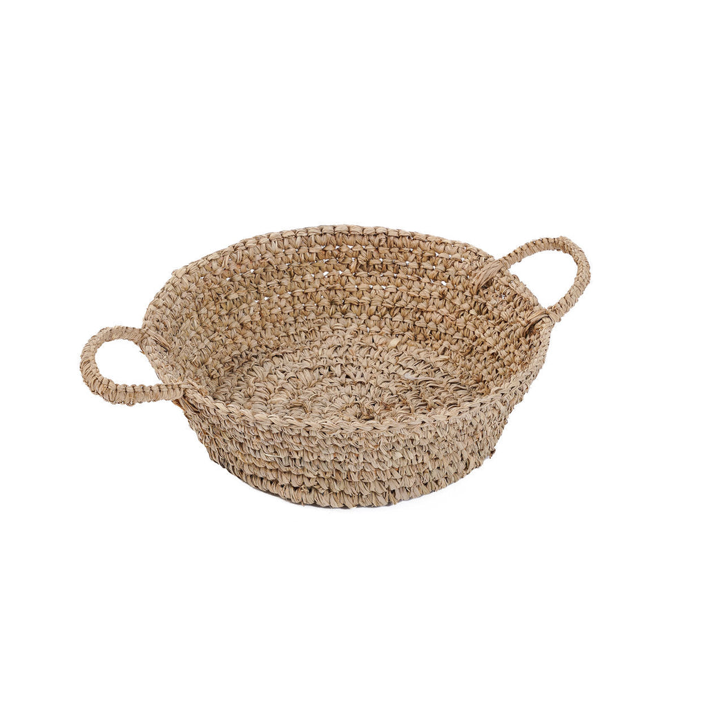 Mand raffia handgevlochten naturel met handvatten, dienblad-mand 35 x 35 x 16 cm, maat S