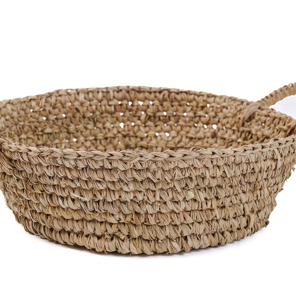 Mand raffia handgevlochten naturel met handvatten, dienblad-mand 35 x 35 x 16 cm, maat S