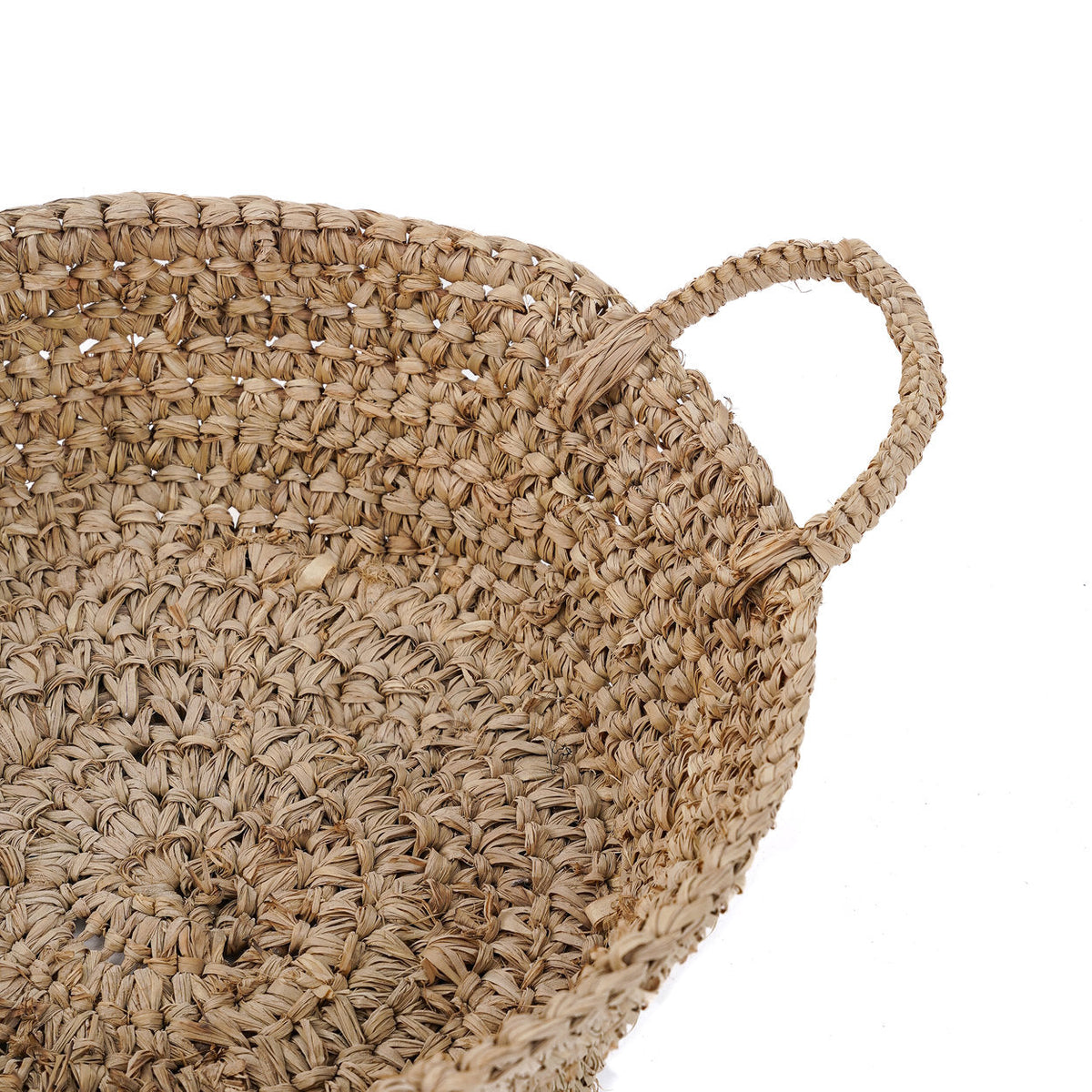 Mand raffia handgevlochten naturel met handvatten, dienblad-mand 35 x 35 x 16 cm, maat S