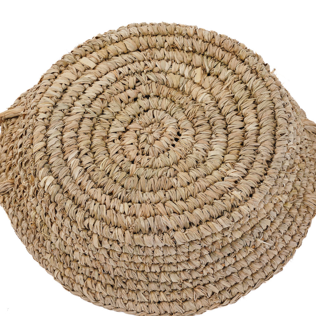 Mand raffia handgevlochten naturel met handvatten, dienblad-mand 35 x 35 x 16 cm, maat S
