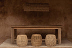 Kruk bananenblad Gustih, naturel, handgemaakt, 48 x 48 x 45 cm, voor woonkamer, slaapkamer en badkamer