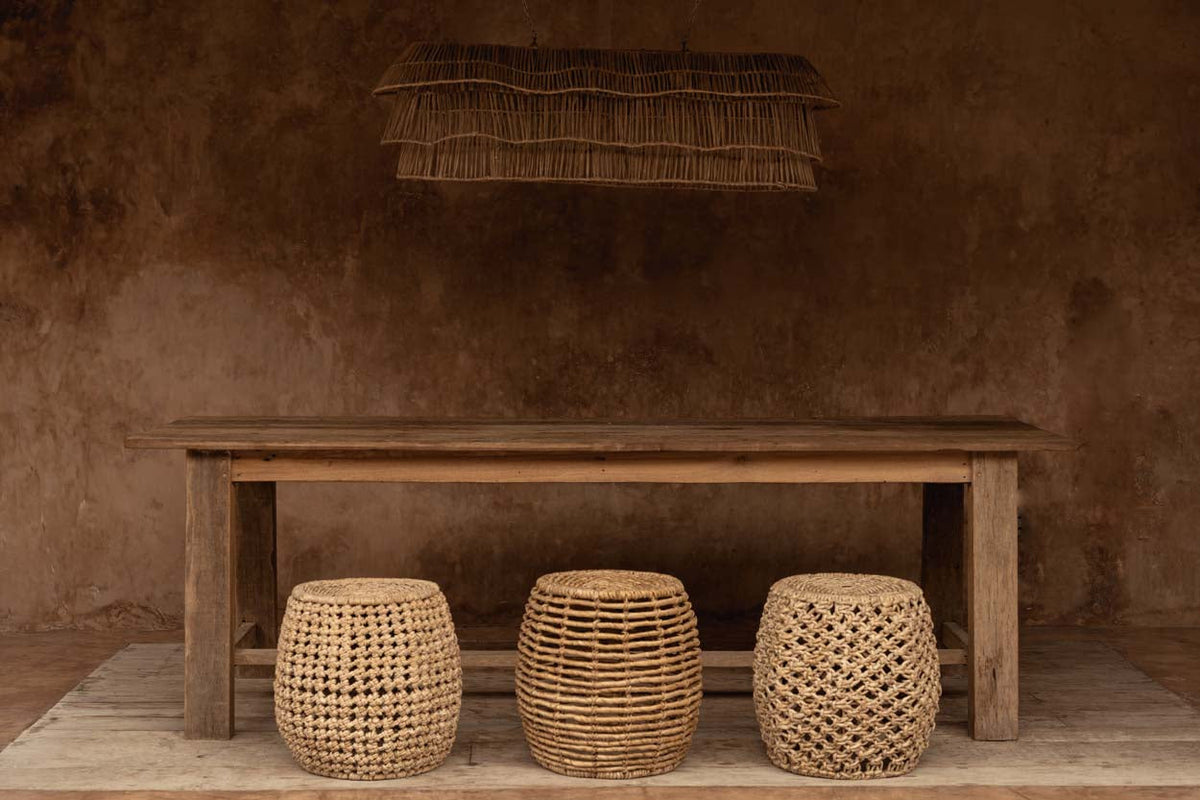 Kruk bananenblad Gustih, naturel, handgemaakt, 48 x 48 x 45 cm, voor woonkamer, slaapkamer en badkamer