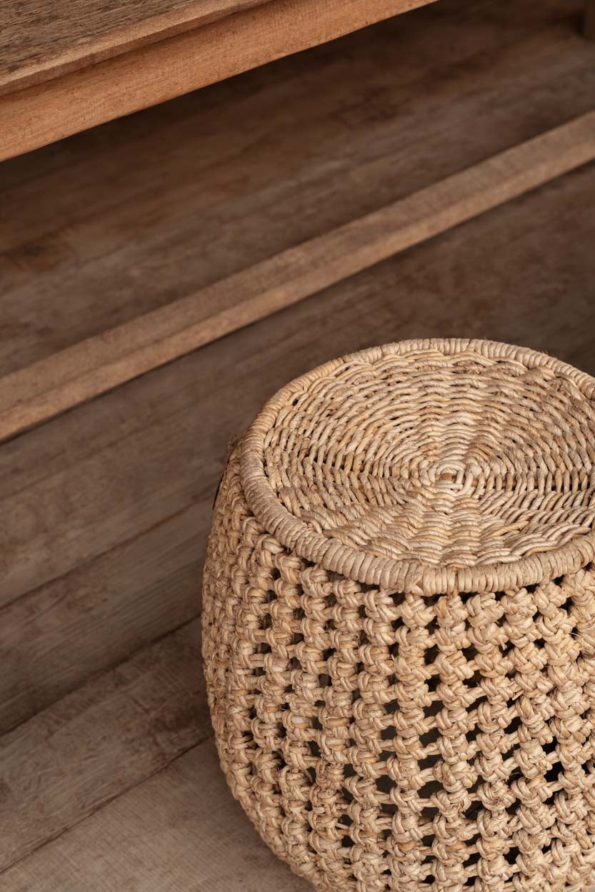 Kruk bananenblad Dannih handgemaakt, naturel – Ø 49 x 45 cm, als zitplaats of bijzettafel