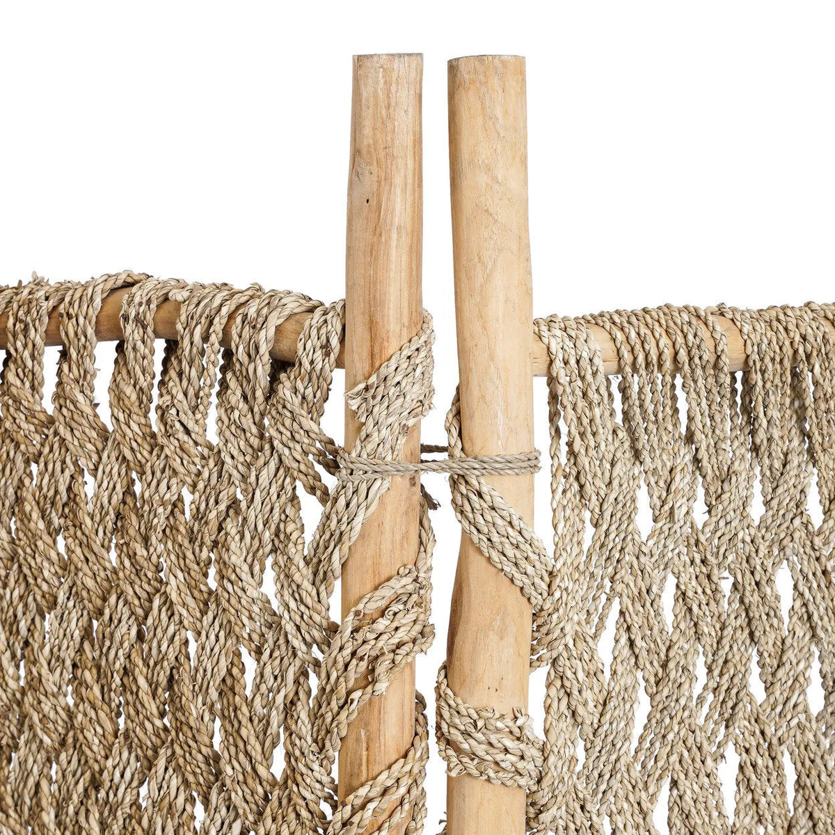 Scheidingswand teakhout zeegras boho naturel H 170 x L 150 x D 5 cm, voor binnen en overdekt buiten