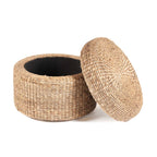 Opbergpoef waterhyacint Circle, naturel, Ø 60 cm, hoogte 45 cm, rond met deksel voor de woonkamer