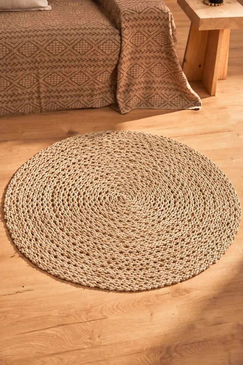 Vloerkleed rond sisal Sizali naturel Ø 100 cm, handgemaakt voor woonkamer of slaapkamer