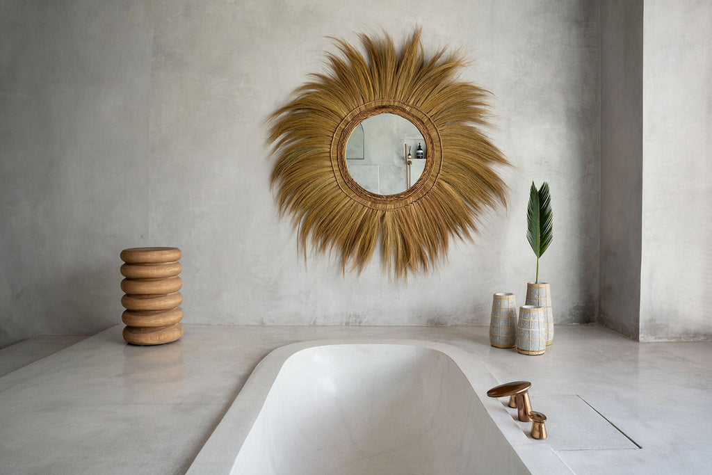 Kruk suarhout Umiko naturel, handgemaakt, Ø 30 x 45 cm – bijzettafel voor woonkamer en slaapkamer