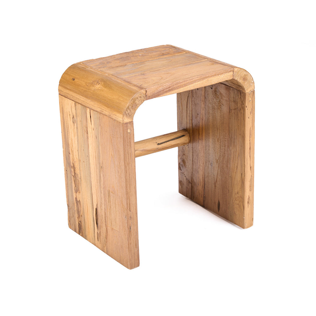 Bijzettafel massief teak naturel, model Arc, 30 x 40 x 45 cm, voor slaapkamer of woonkamer