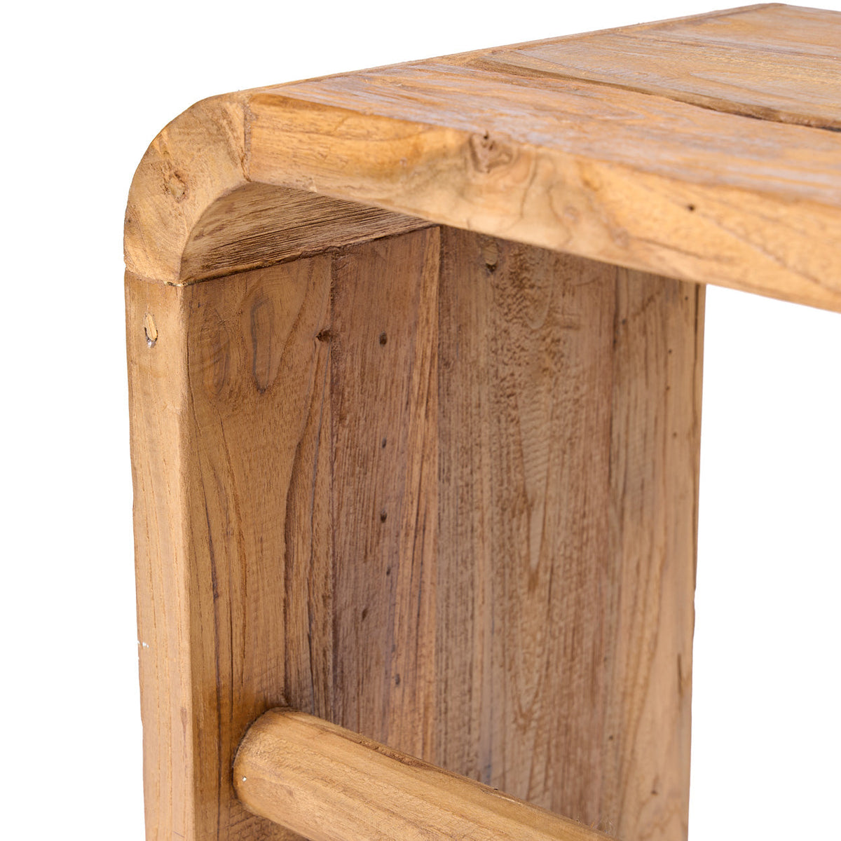 Bijzettafel massief teak naturel, model Arc, 30 x 40 x 45 cm, voor slaapkamer of woonkamer