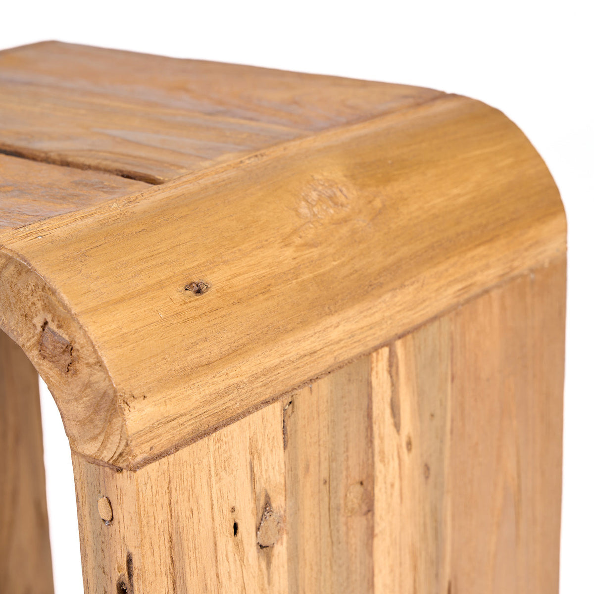 Bijzettafel massief teak naturel, model Arc, 30 x 40 x 45 cm, voor slaapkamer of woonkamer