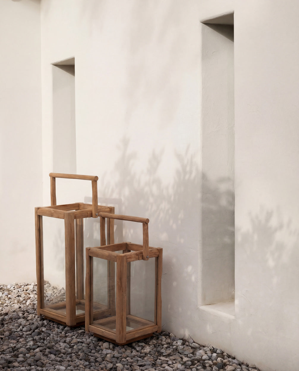 Lantaarn gerecycled teakhout naturel, Nusa Penida L – 28 x 28 x 60 cm, voor binnen en buiten