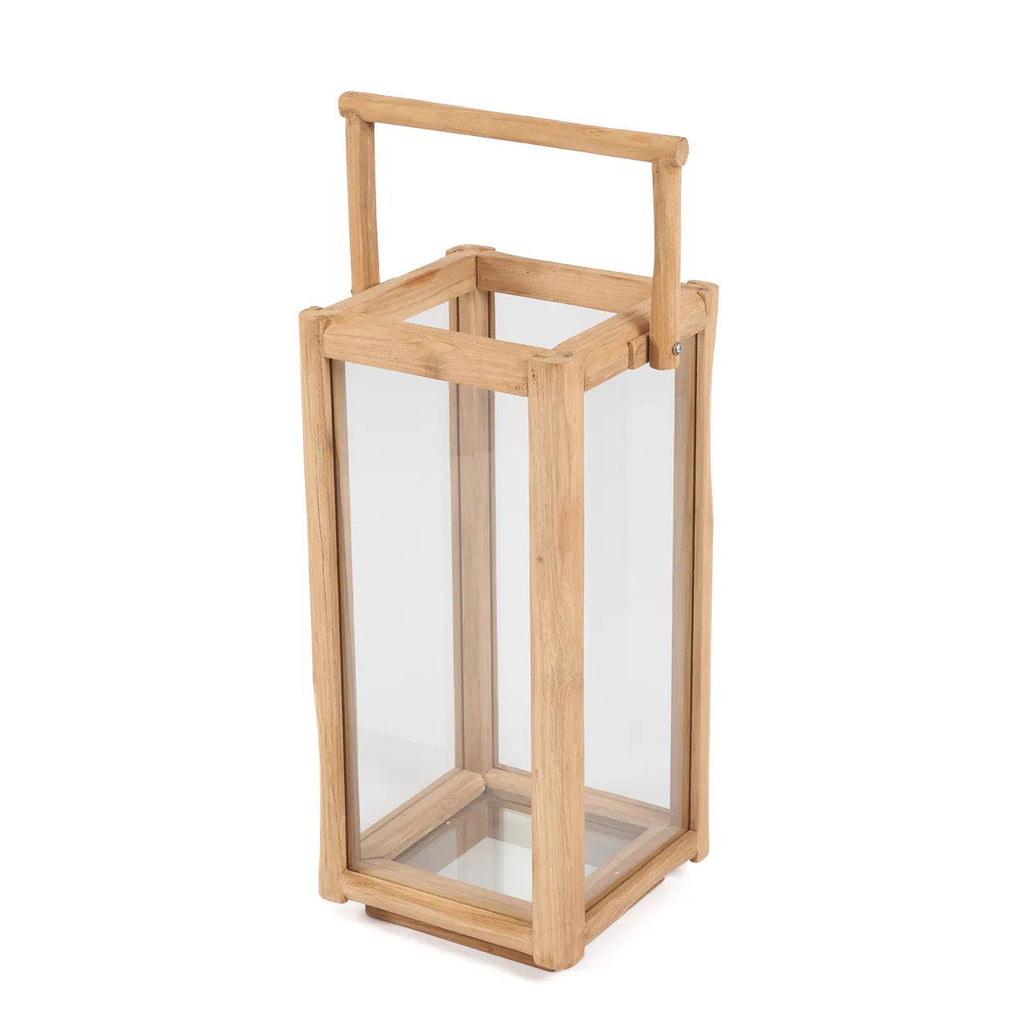 Lantaarn gerecycled teakhout naturel, Nusa Penida L – 28 x 28 x 60 cm, voor binnen en buiten