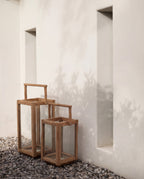 Lantaarn teakhout gerecycled Nusa Penida S, naturel – 28 x 28 x 43 cm, voor binnen en buiten