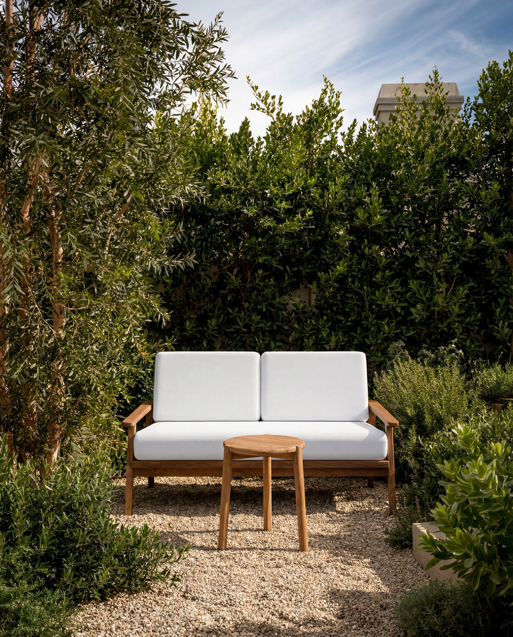 Bijzettafel teakhout Gilimanuk naturel 47 x 47 x 50 cm, driepoots voor buiten, terras en balkon