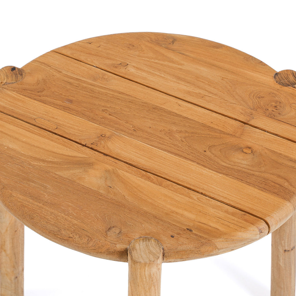 Bijzettafel teakhout Gilimanuk naturel 47 x 47 x 50 cm, driepoots voor buiten, terras en balkon