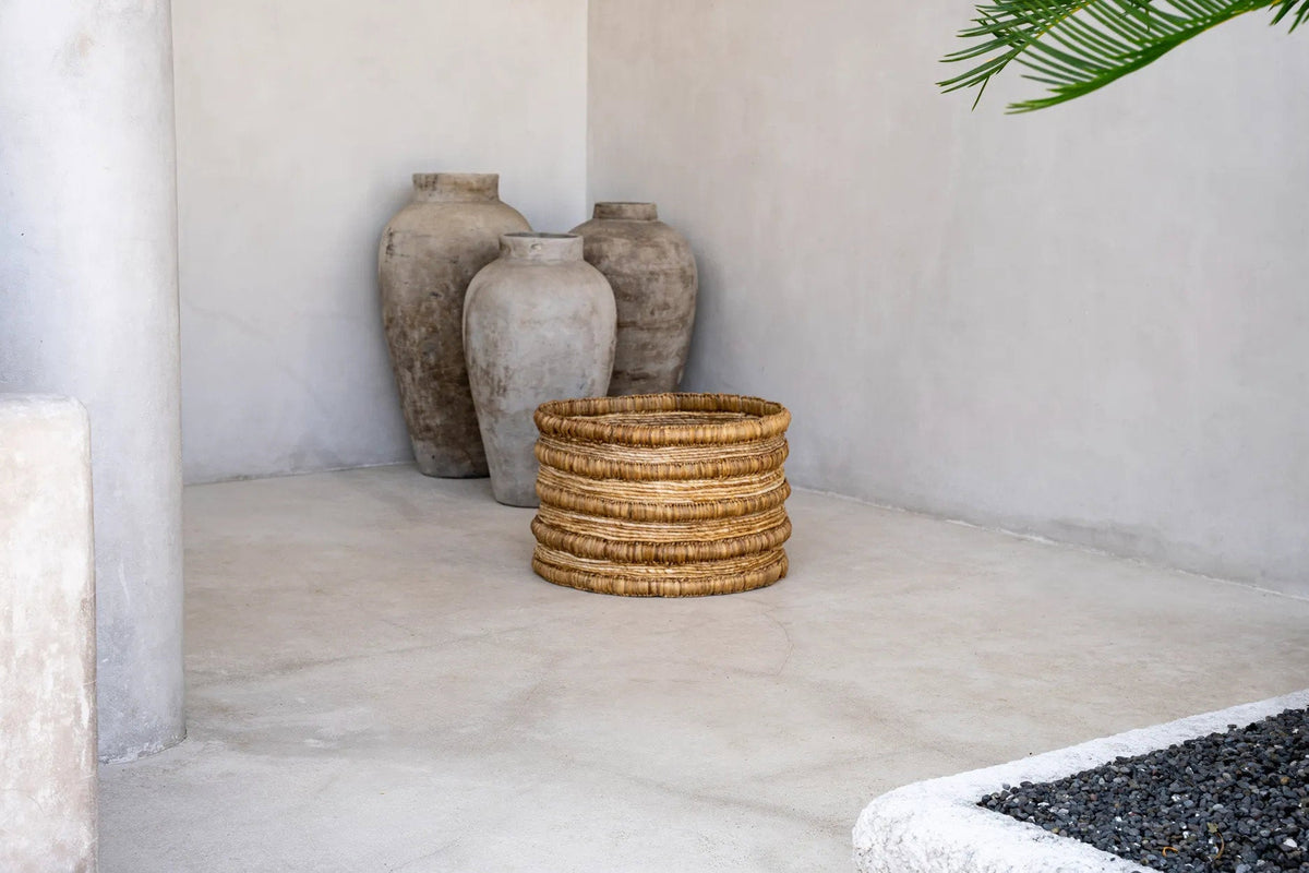 Mand waterhyacint en bananenblad Chungu handgeweven, naturel – Ø 54 x 35 cm, voor opberging en decoratie