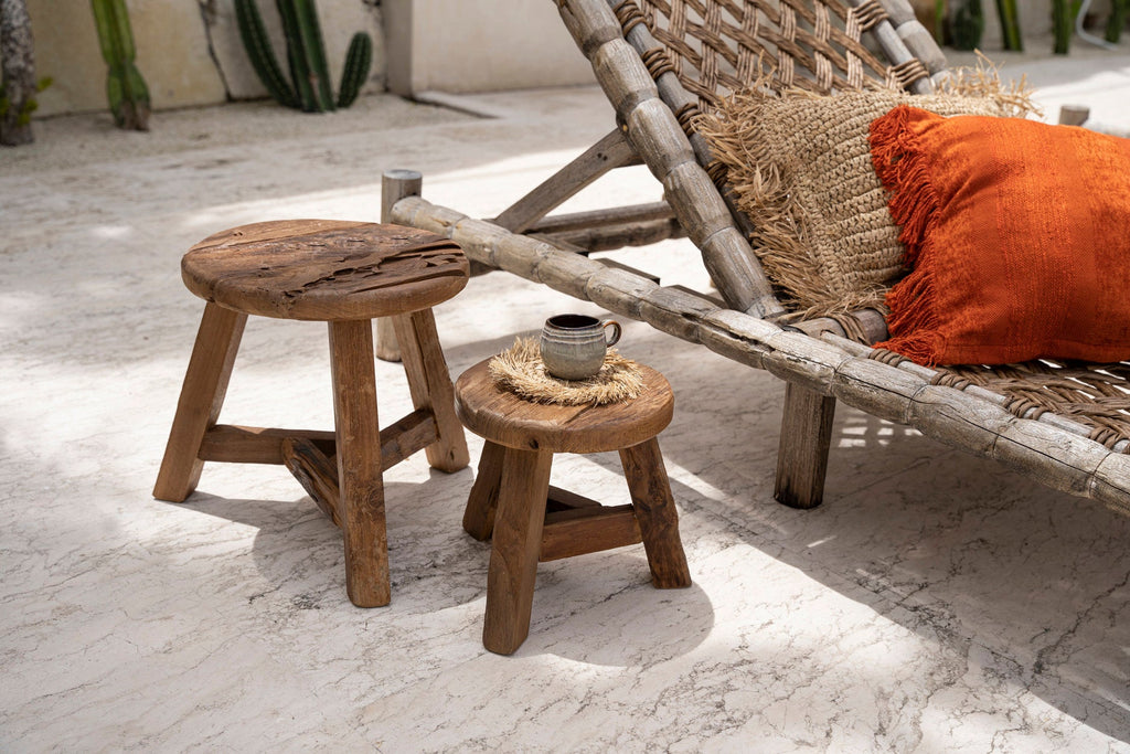 Kruk gerecycled teakhout Yatai, naturel – Ø 45 x 45 cm, voor binnen en overdekt buiten