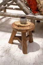 Kruk gerecycled teakhout Yatai naturel, Ø 37 x 33 cm, als zitplaats, bijzettafel of plantenstandaard