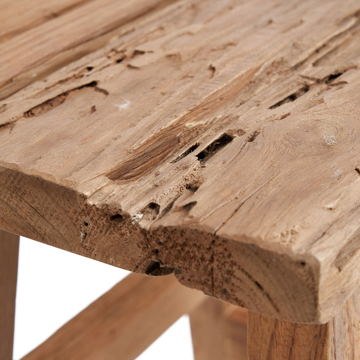 Kruk gerecycled teakhout Yoke naturel – H 46 x B 30 x L 40 cm, voor binnen en overdekt buiten