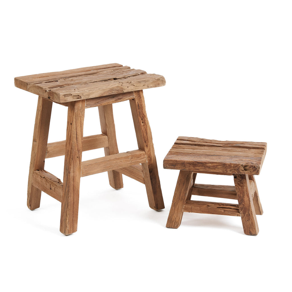 Kruk gerecycled teakhout Yoke naturel – H 46 x B 30 x L 40 cm, voor binnen en overdekt buiten