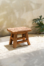 Kruk gerecycled teakhout naturel Yoke, handgemaakt – 29 x 21 x 25 cm