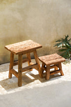 Kruk gerecycled teakhout naturel Yoke, handgemaakt – 29 x 21 x 25 cm