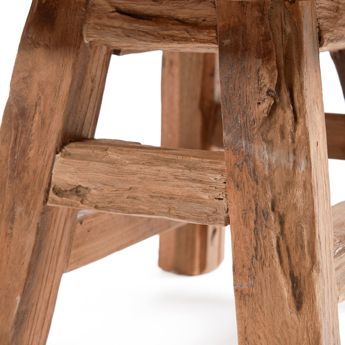 Kruk gerecycled teakhout naturel Yoke, handgemaakt – 29 x 21 x 25 cm