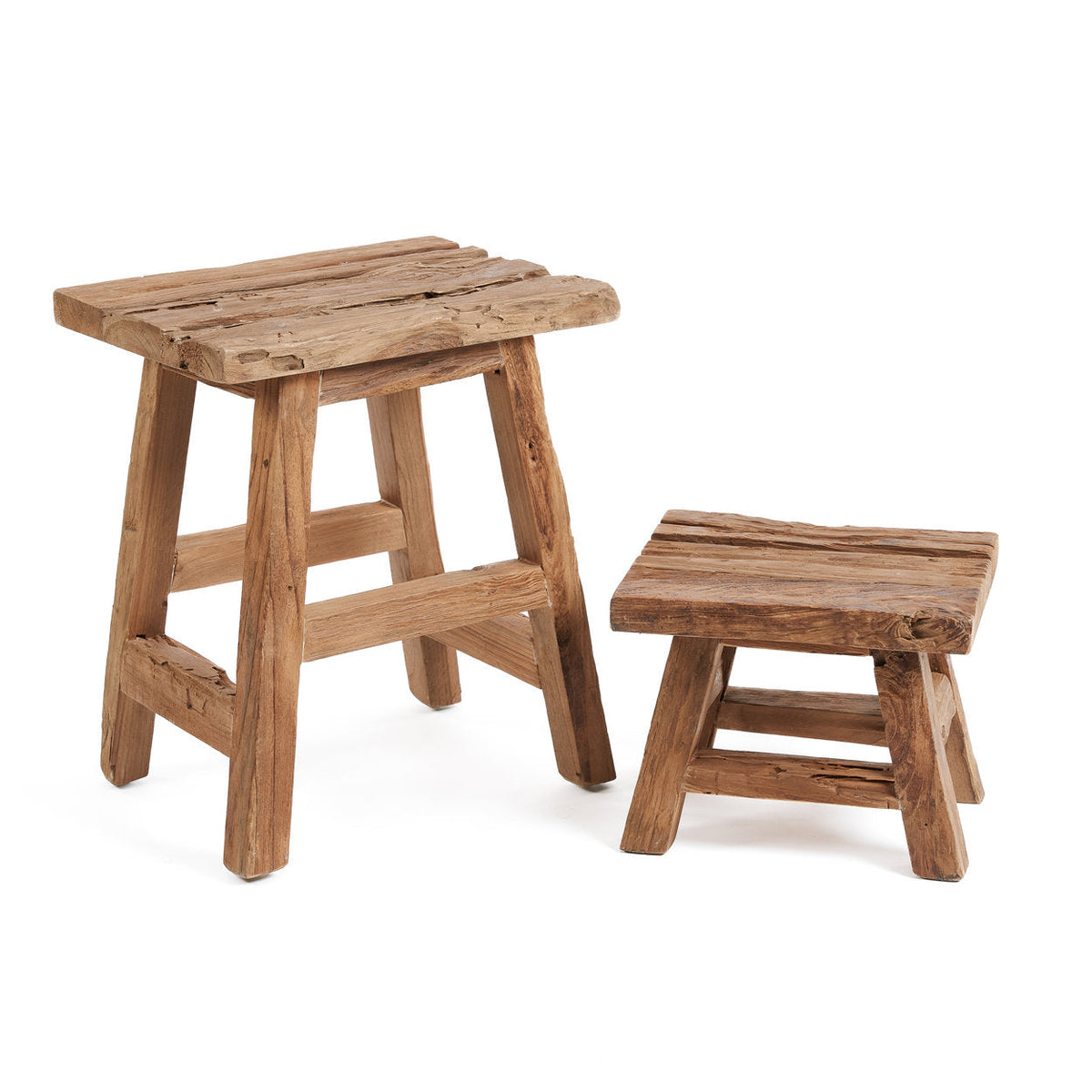 Kruk gerecycled teakhout naturel Yoke, handgemaakt – 29 x 21 x 25 cm
