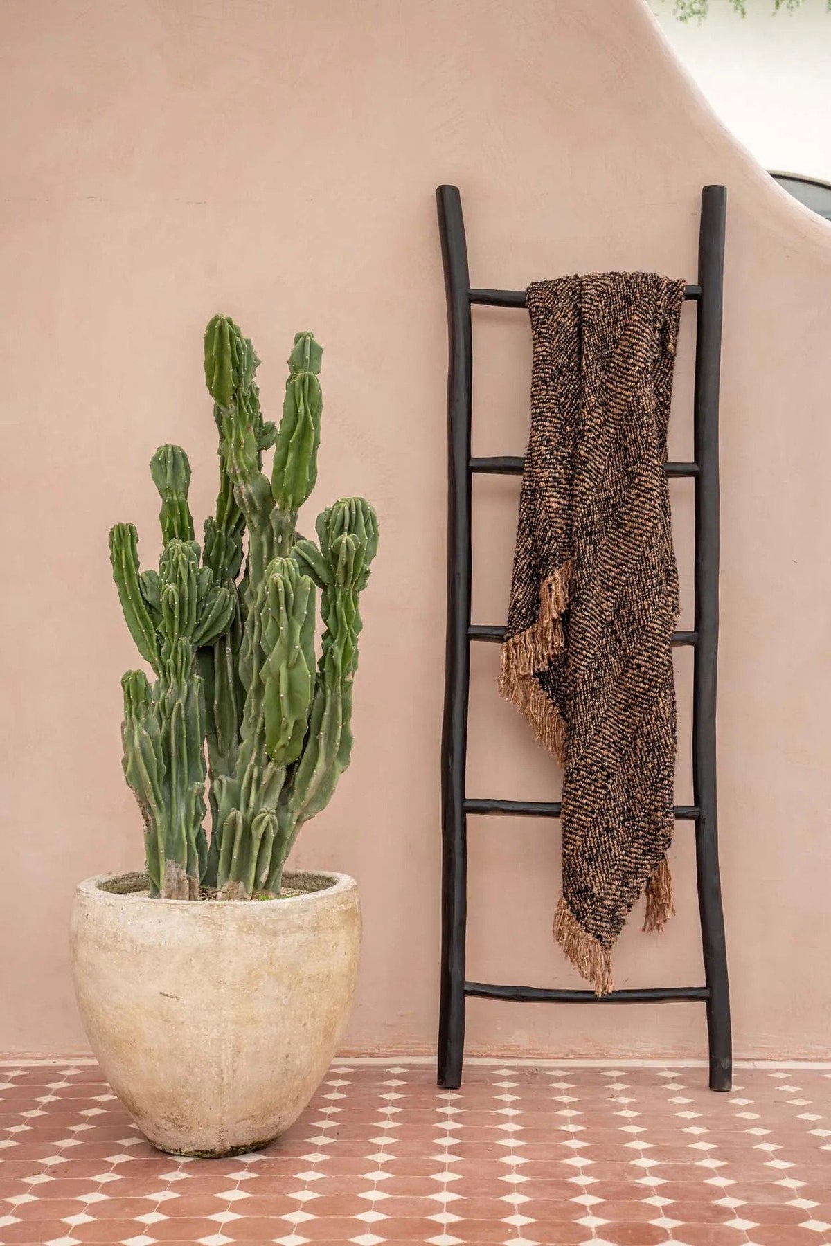 Decoratieladder teakhout Tulum, zwart, 165 cm – voor handdoeken en plaids