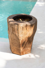 Kandelaar hout met kaarsvet, rustiek naturel, 34 x 34 x 38 cm, voor woonkamer en eettafel