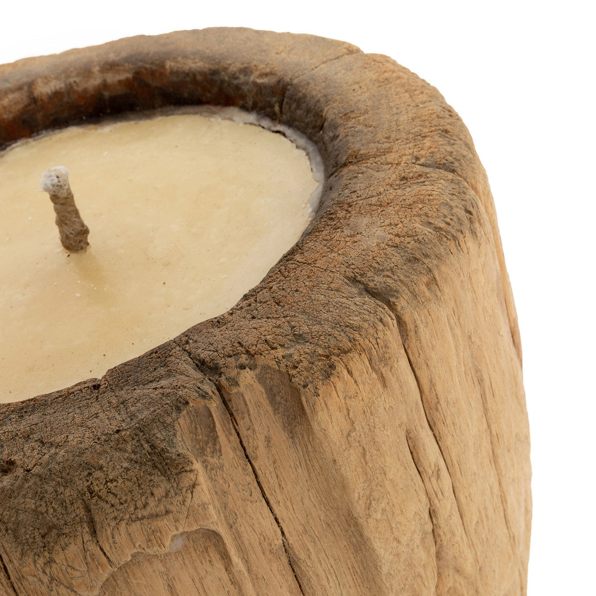 Kandelaar hout met kaarsvet, rustiek naturel, 34 x 34 x 38 cm, voor woonkamer en eettafel