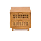 Nachtkastje teak en riet Harmony, naturel – 51 x 48 x 48 cm, met twee lades voor de slaapkamer