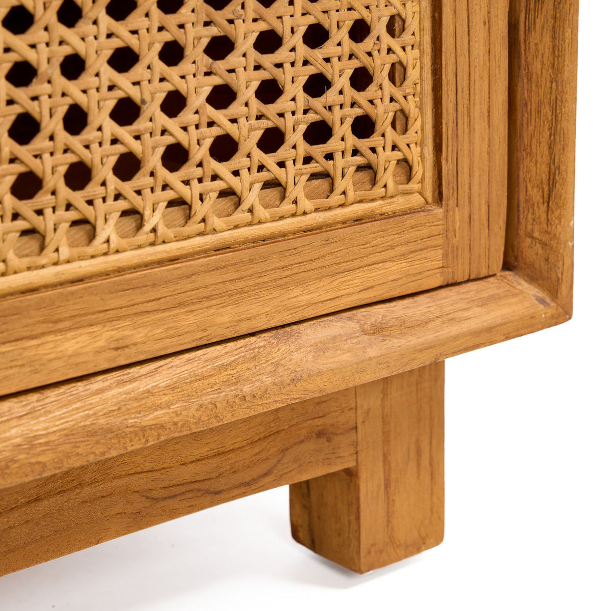 Nachtkastje teak en riet Harmony, naturel – 51 x 48 x 48 cm, met twee lades voor de slaapkamer