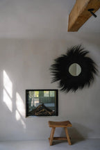 Spiegel Rayung-gras Simba zwart, boho wandspiegel Ø 100 cm voor woonkamer, hal en slaapkamer