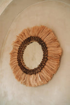 Spiegel gras Mowgli naturel Ø 60 cm, spiegelglas Ø 26 cm, woonkamer of hal