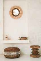 Spiegel gras Mowgli naturel Ø 60 cm, spiegelglas Ø 26 cm, woonkamer of hal
