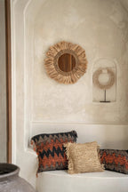 Spiegel gras Mowgli naturel Ø 60 cm, spiegelglas Ø 26 cm, woonkamer of hal