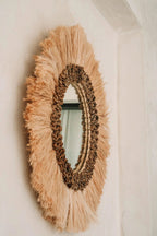 Spiegel gras Mowgli naturel Ø 60 cm, spiegelglas Ø 26 cm, woonkamer of hal