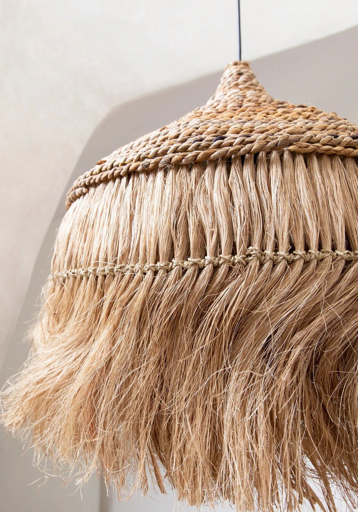 Hanglamp abaca gras handgeweven, naturel – 50 x 50 x 50 cm, voor slaapkamer en woonkamer