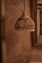 Hanglamp abacagras boho Abaca Tassel naturel Ø 31 cm, handgemaakt met franjes