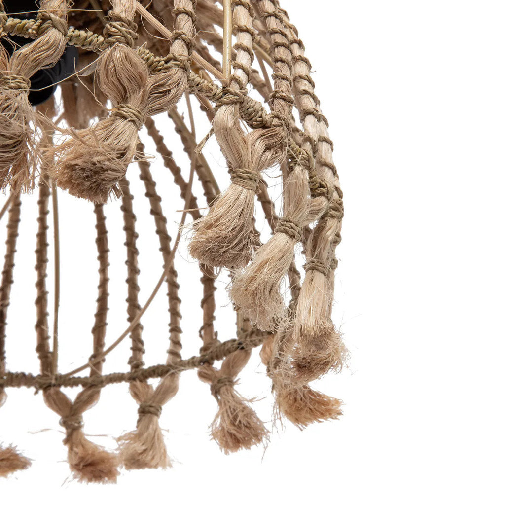 Hanglamp abacagras boho Abaca Tassel naturel Ø 31 cm, handgemaakt met franjes