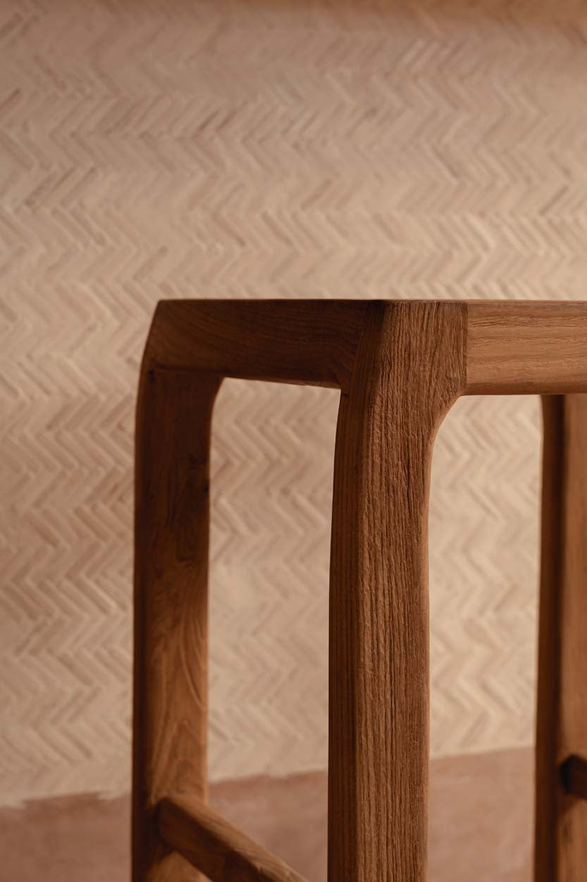 Barkruk gerecycled teakhout Ithaca naturel, zitvlak 42 x 42 cm, hoogte 70 cm, binnen en buiten