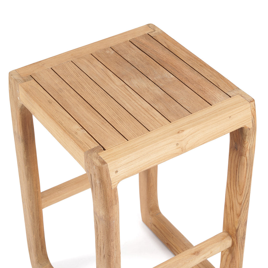 Barkruk gerecycled teakhout Ithaca naturel, zitvlak 42 x 42 cm, hoogte 70 cm, binnen en buiten