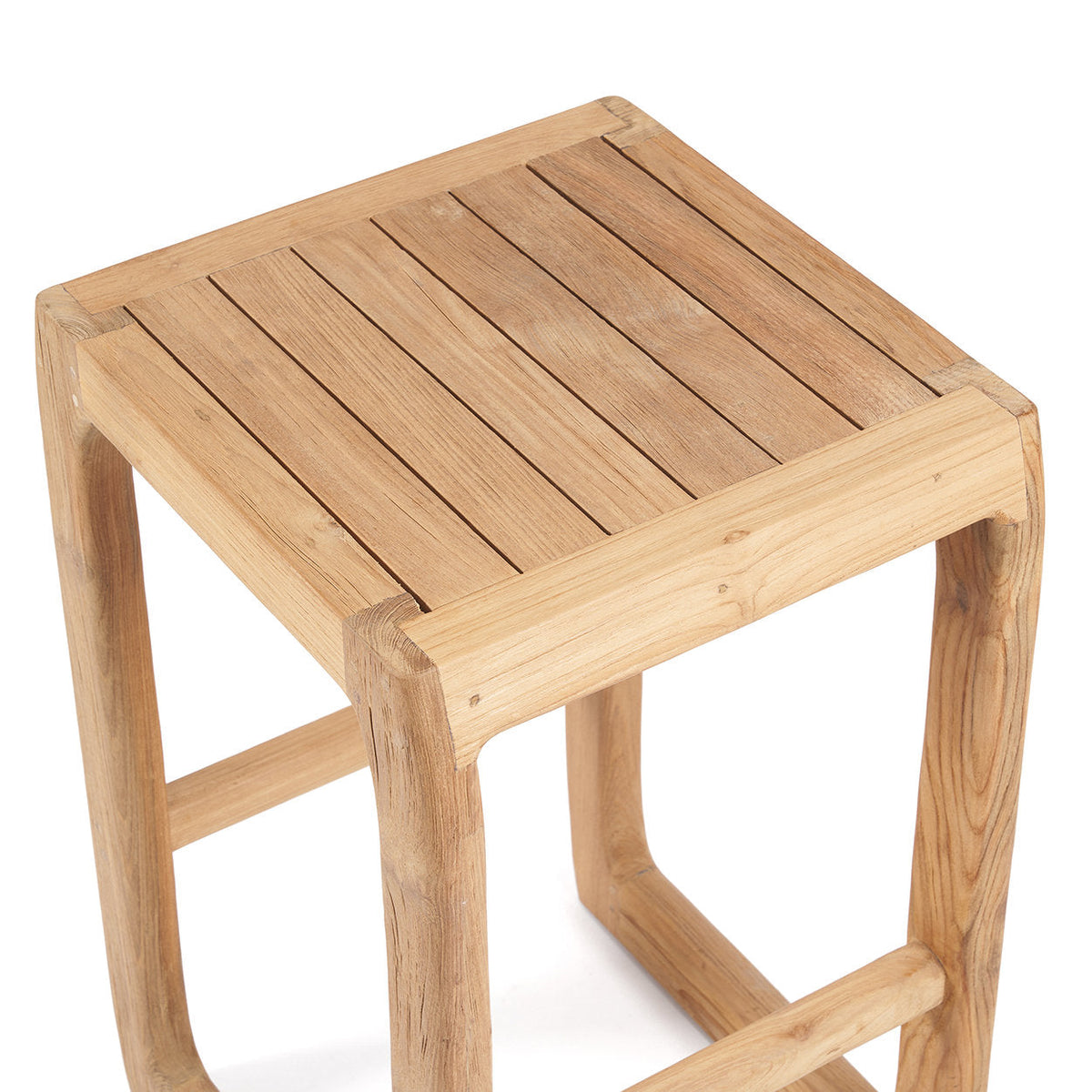 Barkruk gerecycled teakhout Ithaca naturel, zitvlak 42 x 42 cm, hoogte 70 cm, binnen en buiten