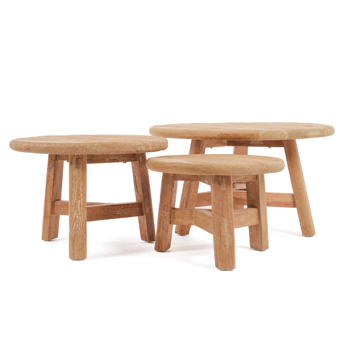Salontafel gerecycled teakhout Fusuma L, rond, naturel – Ø 80 x 45 cm, woonkamer