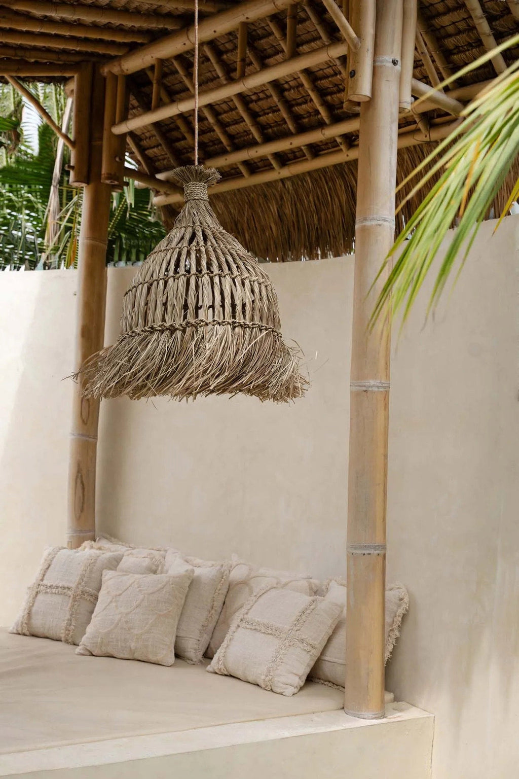 Hanglamp mendonggras handgevlochten Guagua, naturel – Ø 60 x 90 cm, voor woonkamer of badkamer