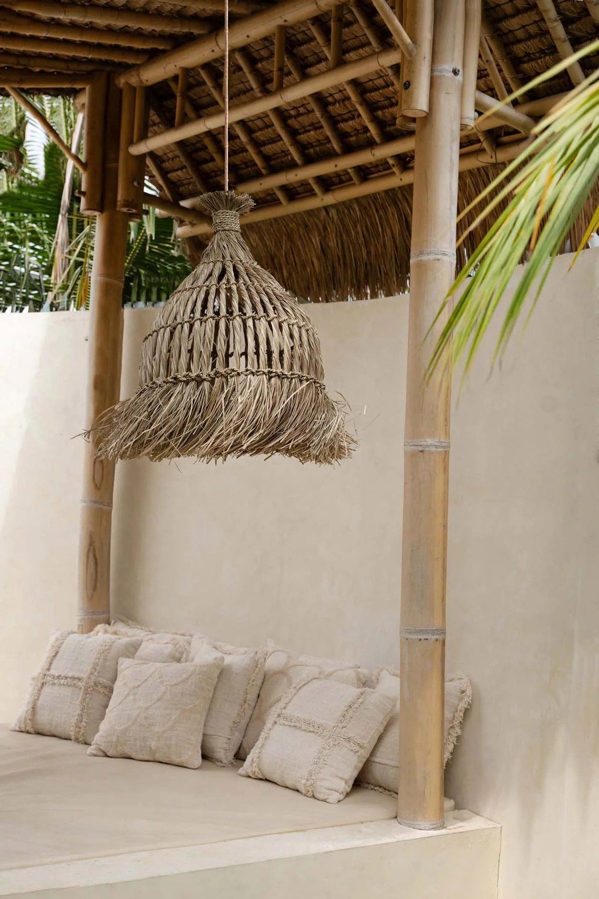 Hanglamp mendonggras handgevlochten Guagua, naturel – Ø 60 x 90 cm, voor woonkamer of badkamer