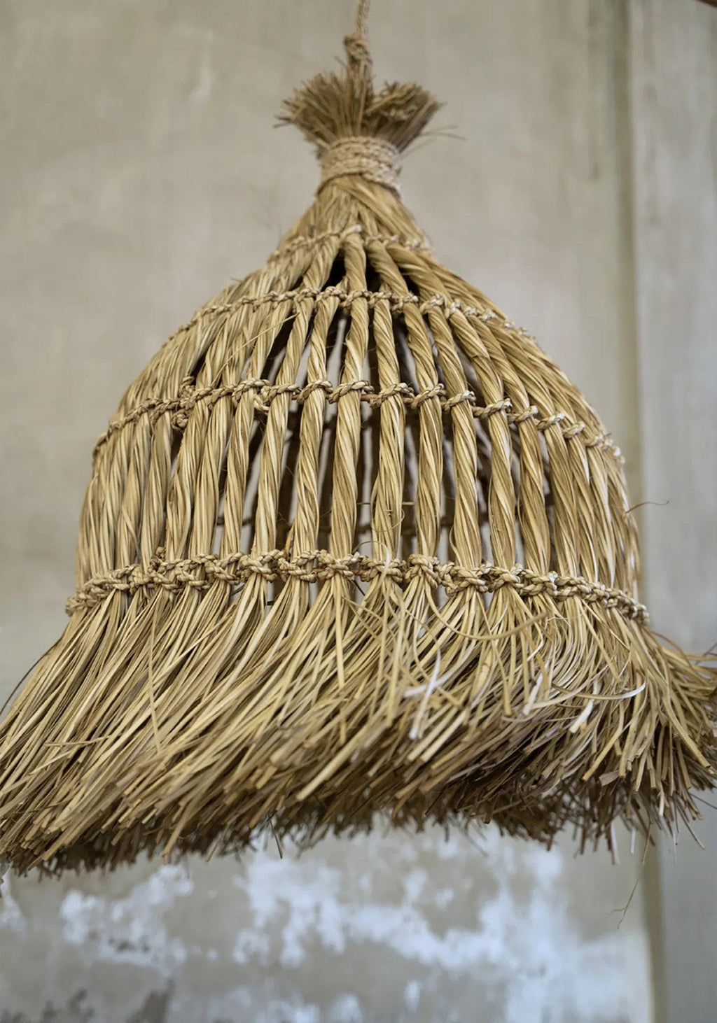 Hanglamp mendonggras handgevlochten Guagua, naturel – Ø 60 x 90 cm, voor woonkamer of badkamer