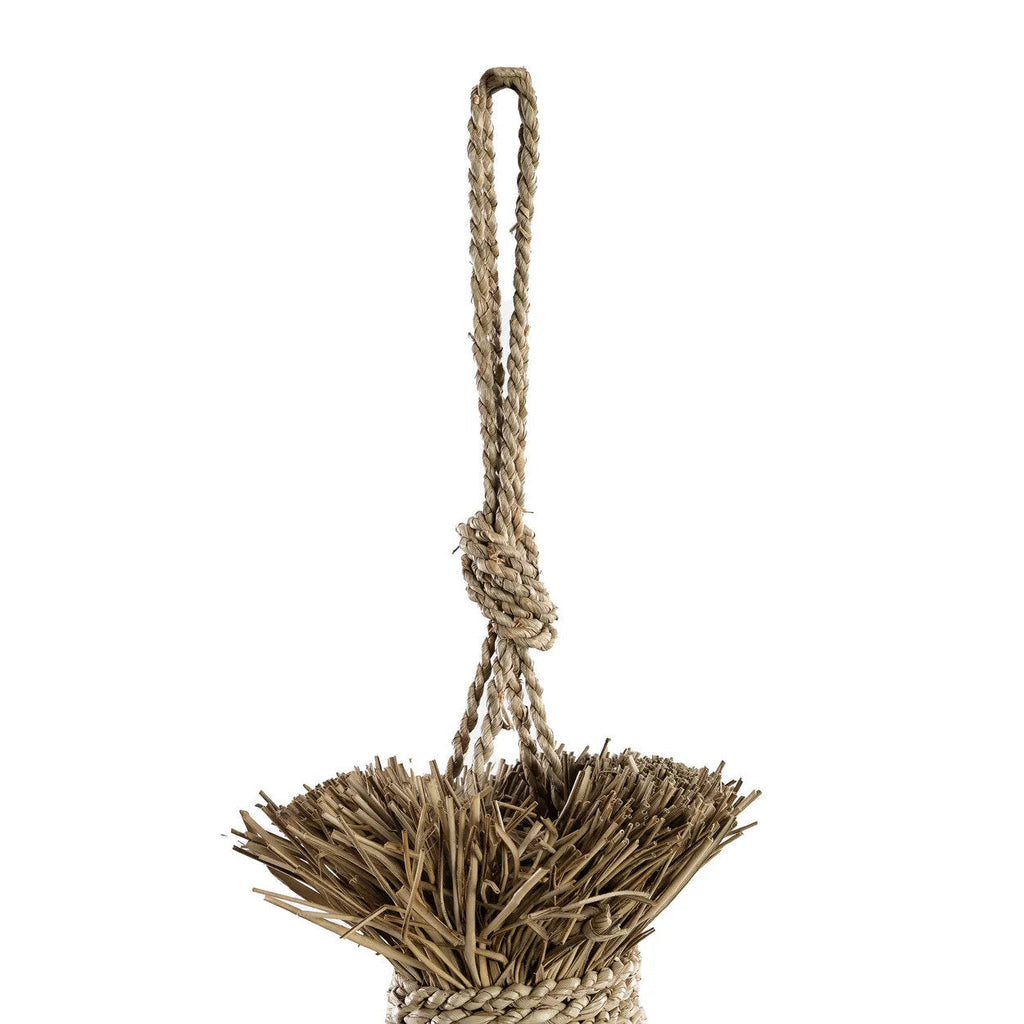 Hanglamp mendonggras handgevlochten Guagua, naturel – Ø 60 x 90 cm, voor woonkamer of badkamer